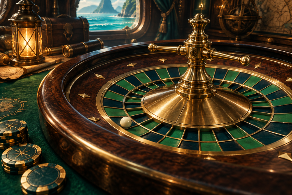 Ruleta dorada en un salón marítimo