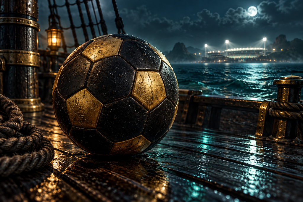 Balón de fútbol dorado en una cubierta